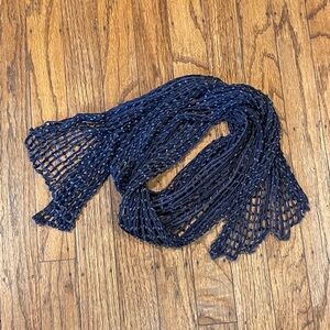 Navy Blue Lightweight Scarf with Lacy Texture and Geometric Pattern